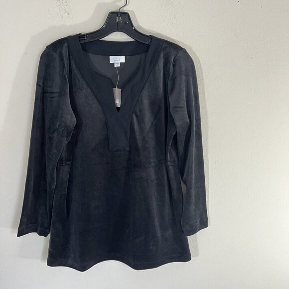 J. Jill Pure Jill Women’s Velour V-Neck Tunic Stretch Black Petite Medium New - Picture 1 of 6
